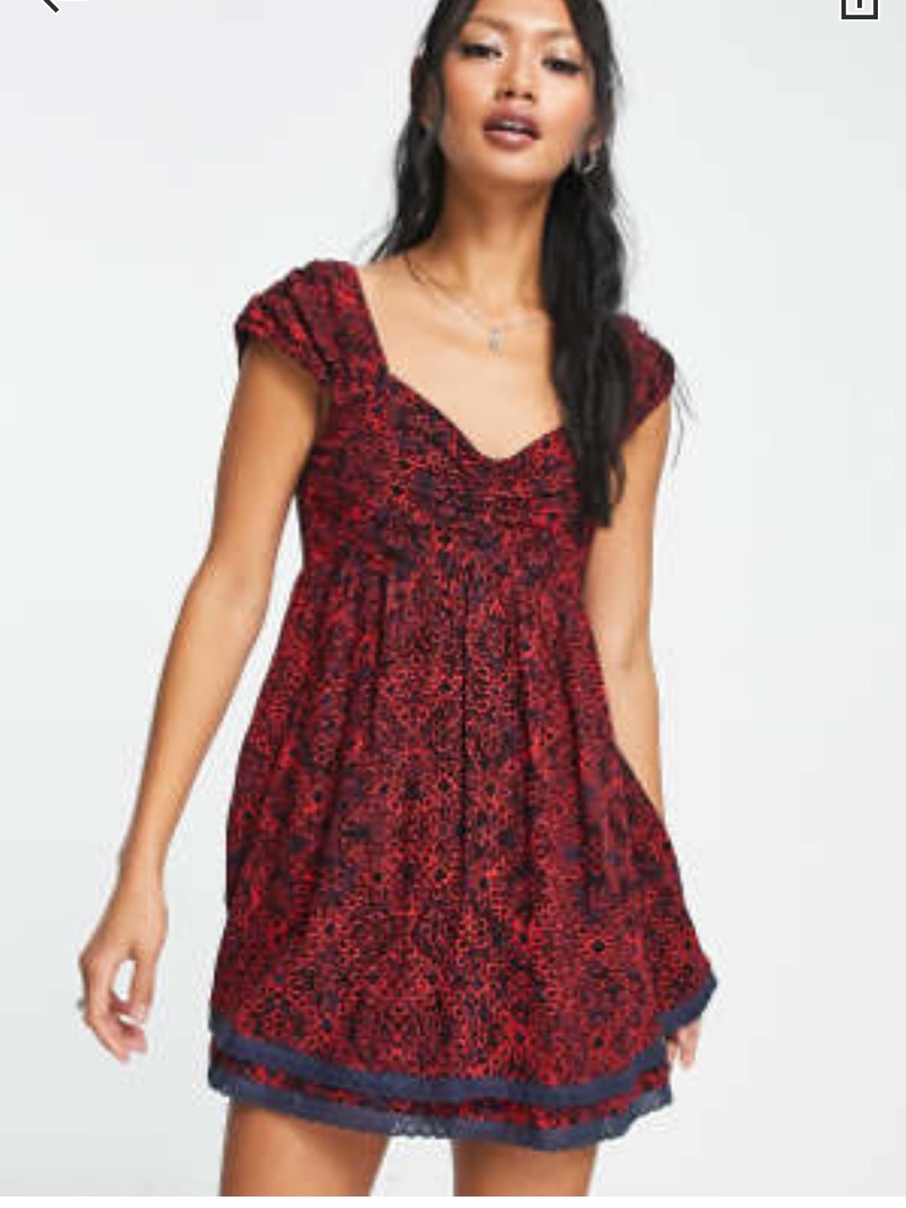 Free People Burgundy and Black Ditsy Floral Smock Mini Dress